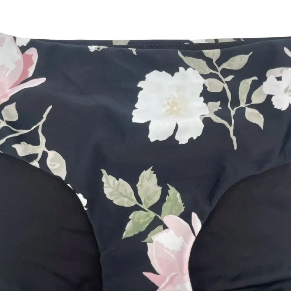 NWT Janela Bay Havana Black Floral Mid Rise Swim Bottoms Size XS Full Coverage